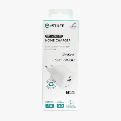 eStuff INFINITE USB C Charger PD 67W GaN White