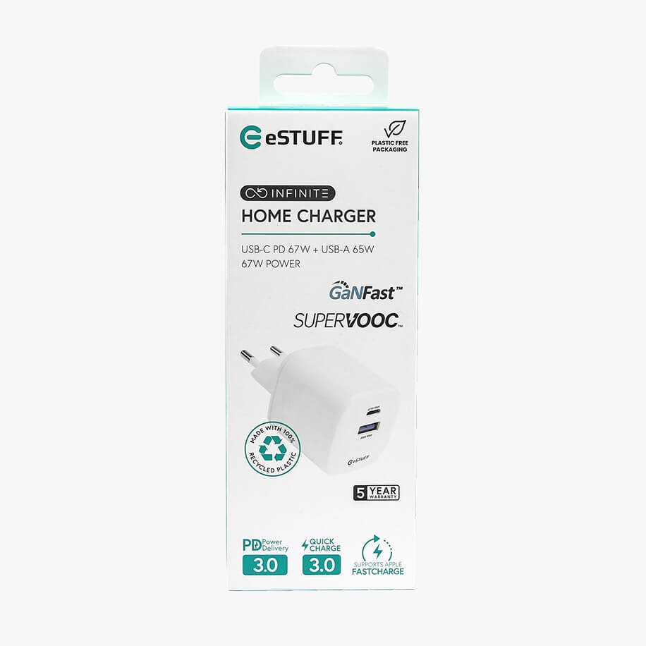 eStuff INFINITE USB C Charger PD 67W GaN White