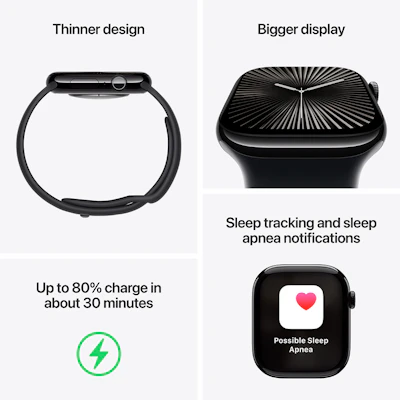 Apple Watch Series 10 42mm Jet Black Aluminium Case with Black Sport Band SM Apple Watch Series 10 42mm Jet Black Aluminium Case with Black Sport Band SM